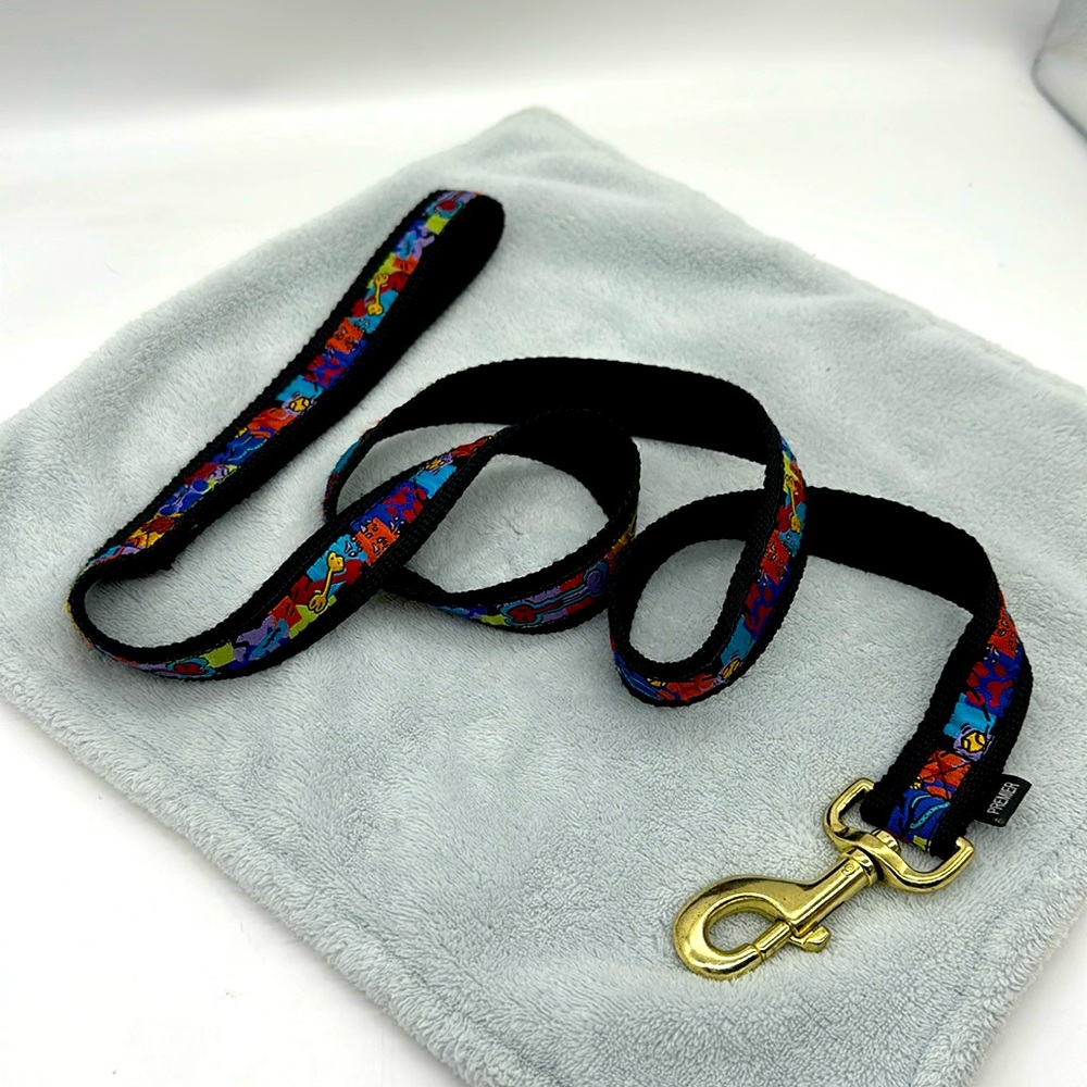 Premier Fido Finery Jacquard Ribbon Overlay Leash for Dogs Multicolored on Black